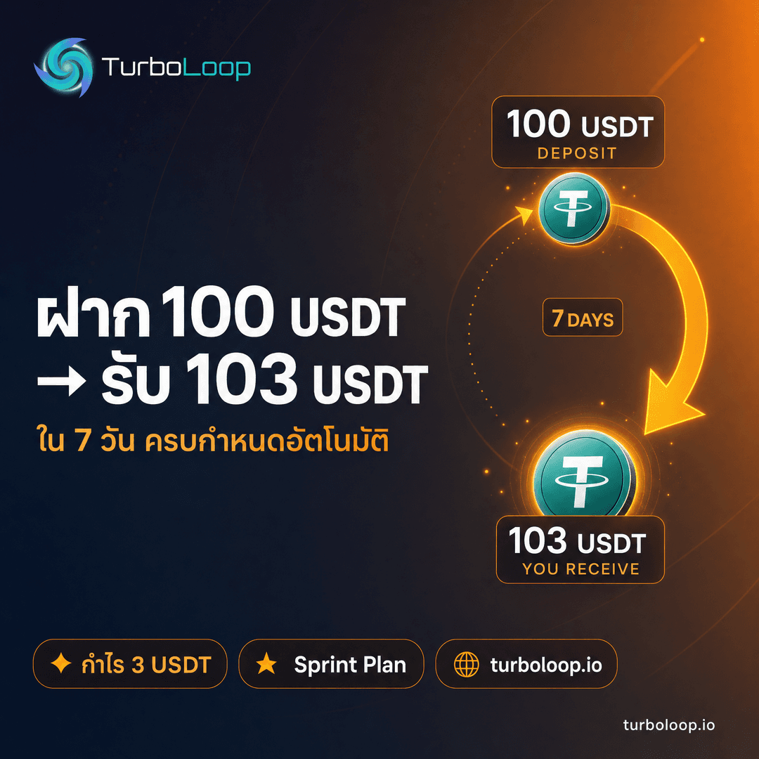 TurboLoop Thai market banner — Sprint Infographic SunsetWarm HeroRight — 7 days, 3% yield at end of term