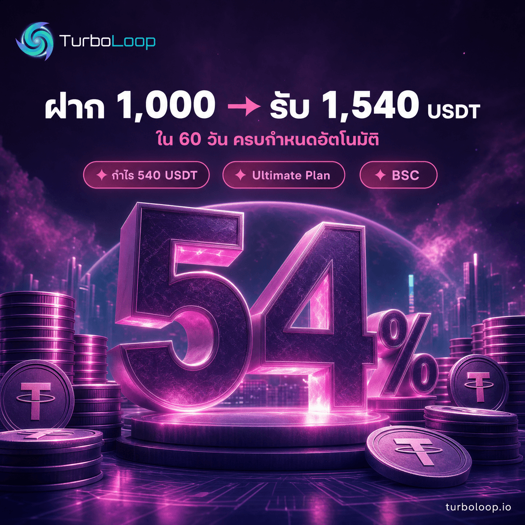 TurboLoop Thai market banner — Ultimate 3DRender PurplePink HeroCenter — 60 days, 54% yield at end of term